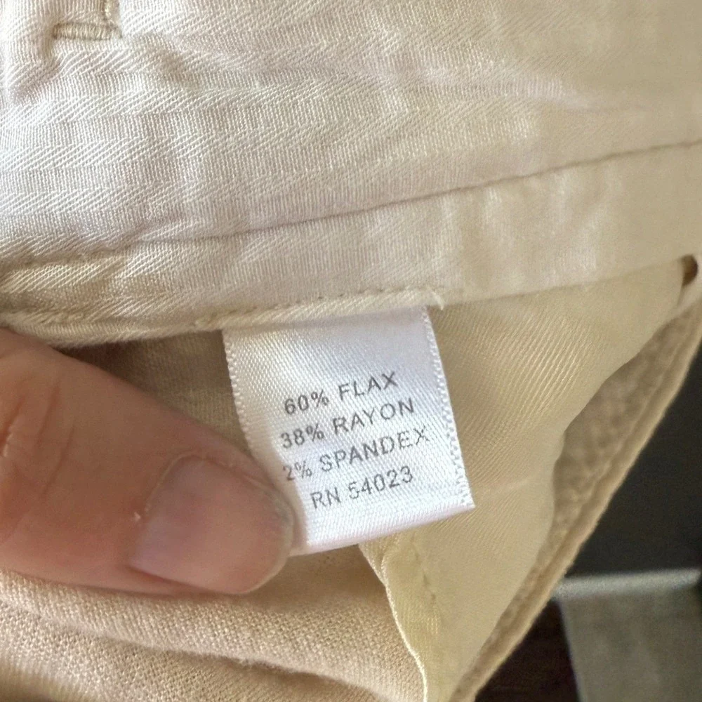 Banana Republic Martin Fit Cream Flax Blend Flare Leg Trousers Pants 4‎ Lagen